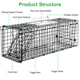 VASALAID Live Animal Trap Cage, 24 X 7 X 8 Inch Catch and Release, Humane Live Trap Cage Indoor & Outdoor Foldable cat Trap for Stray Cats, Rabbits, Squirrels, Groundhogs, Woodchucks
