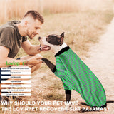 LovinPet Big Pitbull Dog Pajamas, Cotton Green and Grey Stripe Dog Shirt, Stop Shedding for Dogs,Onesies for Dogs, Pet Pajamas for Dogs, Pitbull Clothes, Pet PJ's, M
