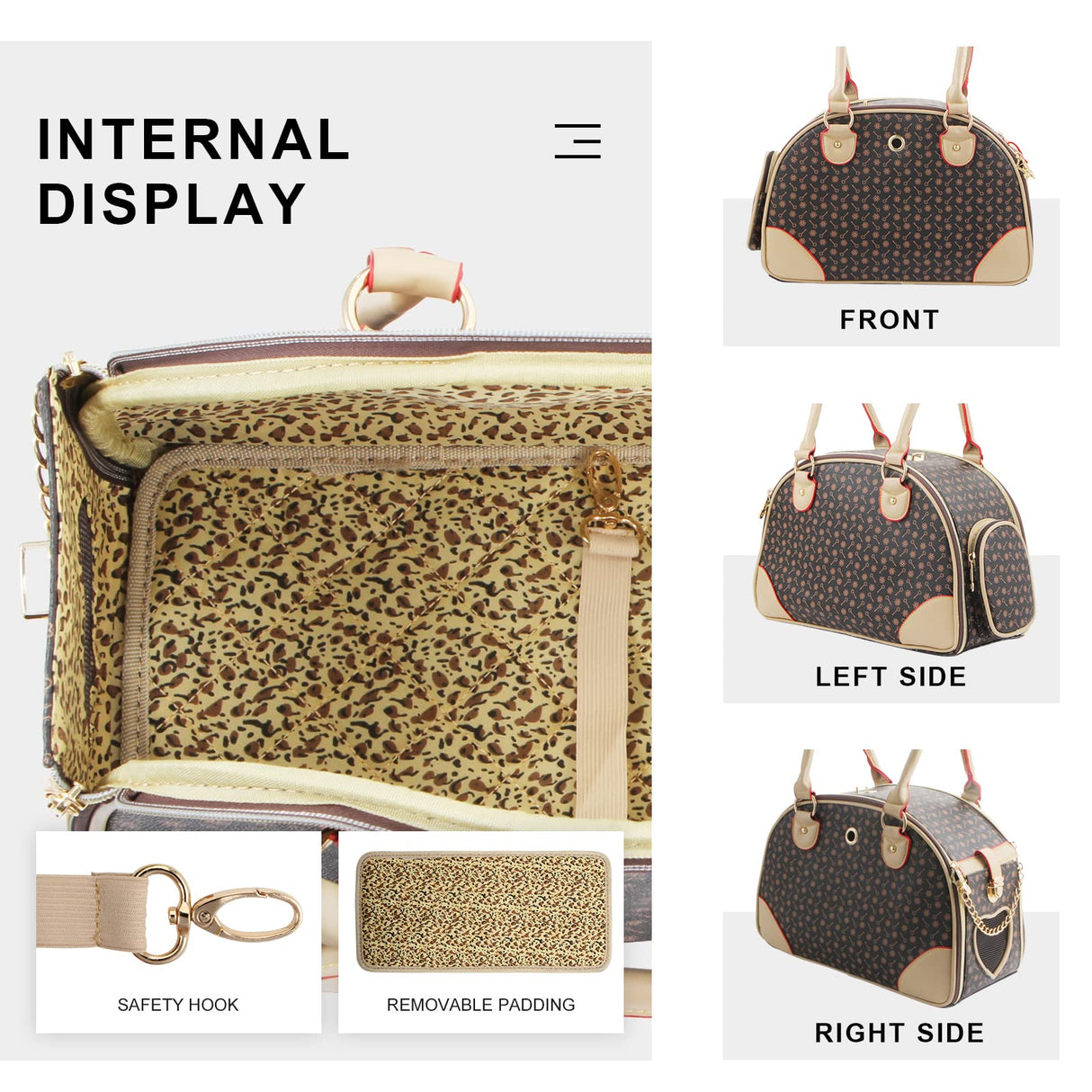 Betop House Fashion Dog Carrier PU Leather Dog Handbag Dog Purse Cat Tote Bag Pet Cat Dog Hiking Bag, Brown, Small 38 * 23 * 17cm
