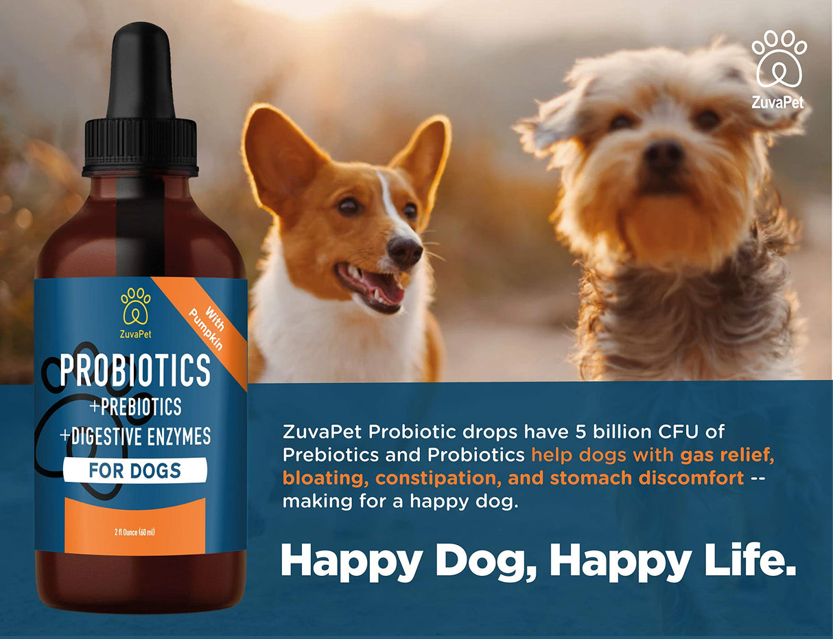ZuvaPet Probiotics for Dogs - Dog Probiotics for Diarrhea - Natural Digestive Enzymes for Upset Stomach Relief + Gas, Constipation Health & Itch Relief - Prebiotic Pet Supplies - 120 Servings