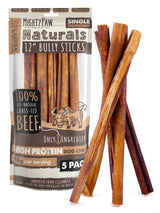 Mighty Paw Long Lasting 12" Bully Sticks for Dogs - All Natural Grass Fed Beef Chews. Lower Odor Dog Bully Sticks for Large Dogs, Medium and Small Breeds. Single Ingredient Treats