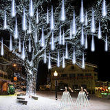 2-Pack Christmas Decorations Lights Outdoor, Total 384LED Meteor Shower Lights Rain Drop Lights 30cm 16 Tubes Indoor Outdoor Snow Cascading String Lights for Xmas Tree Roof Party Garden (Cool White)