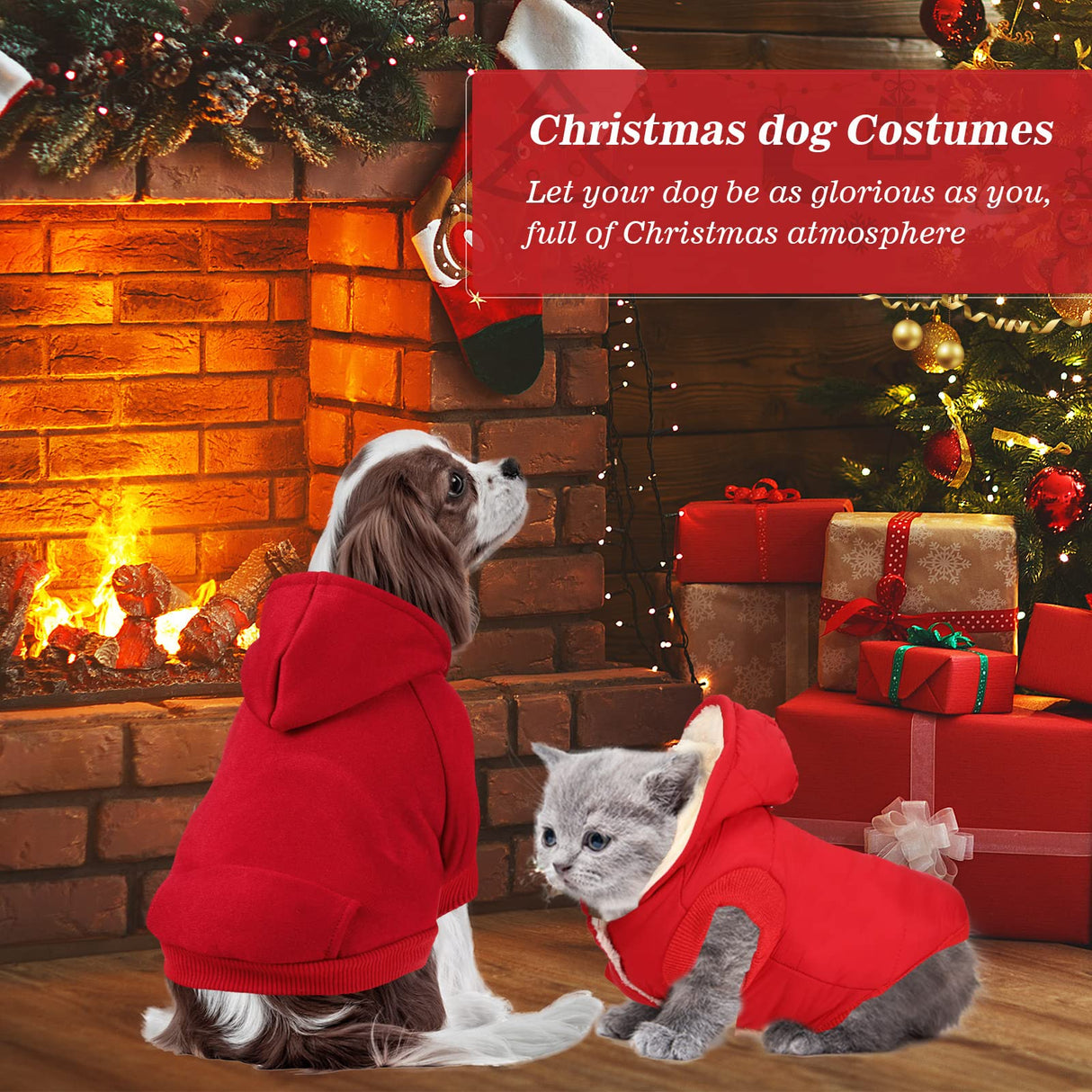 Frienda 3 Pcs Pet Dog Sweater Jacket Winter Knitwear Hoodie Clothes Pocket Puppy Coat Clothing Pup Shirt Costume Sweatshirt Fleece Lining Warm Winter Small Hooded Soft Thickening(Small)