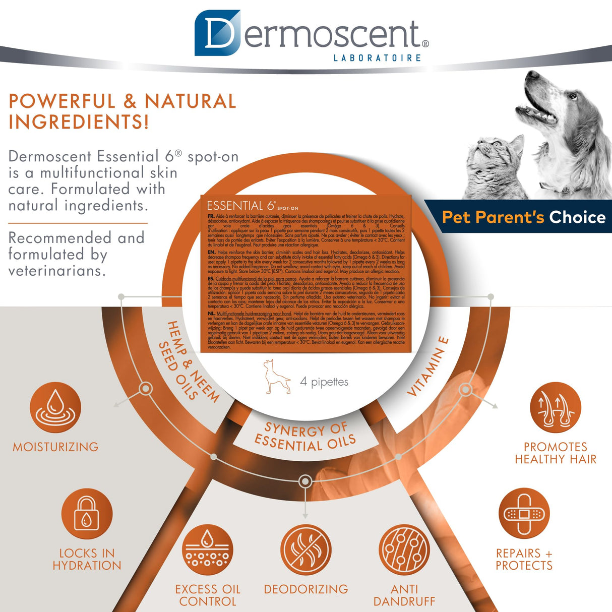 Dermoscent SpotOn Skin Care for Medium Dogs 22 to 44 lbs(10 to 20 kg)