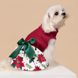 Fitwarm Christmas Poinsettia Flower Dog Turtleneck Dress, Holiday Clothes for Small Dogs Girl, Pet Festive Outfit, Red, White, Small