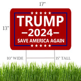 Trump 2024 Save America Again Red Yard Sign With H Stake Double Sided For President Donald Trump Republican Conservative