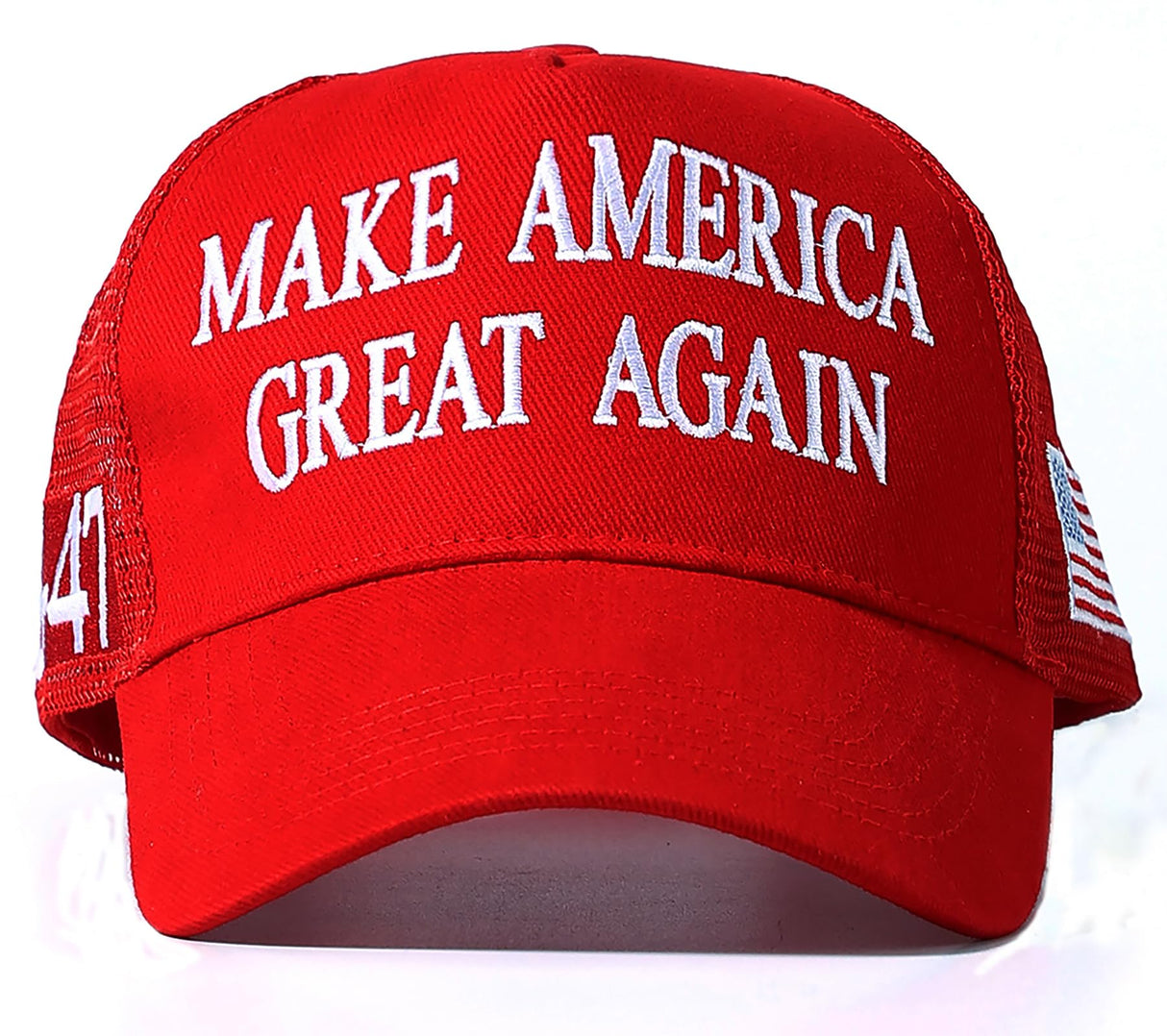 Trump 2024 45-47 MAGA Trucker Hat Make America Great Again Slogan with USA Flag Adjustable Baseball Cap Mesh Snap(2pcs Red MAGA Hat)