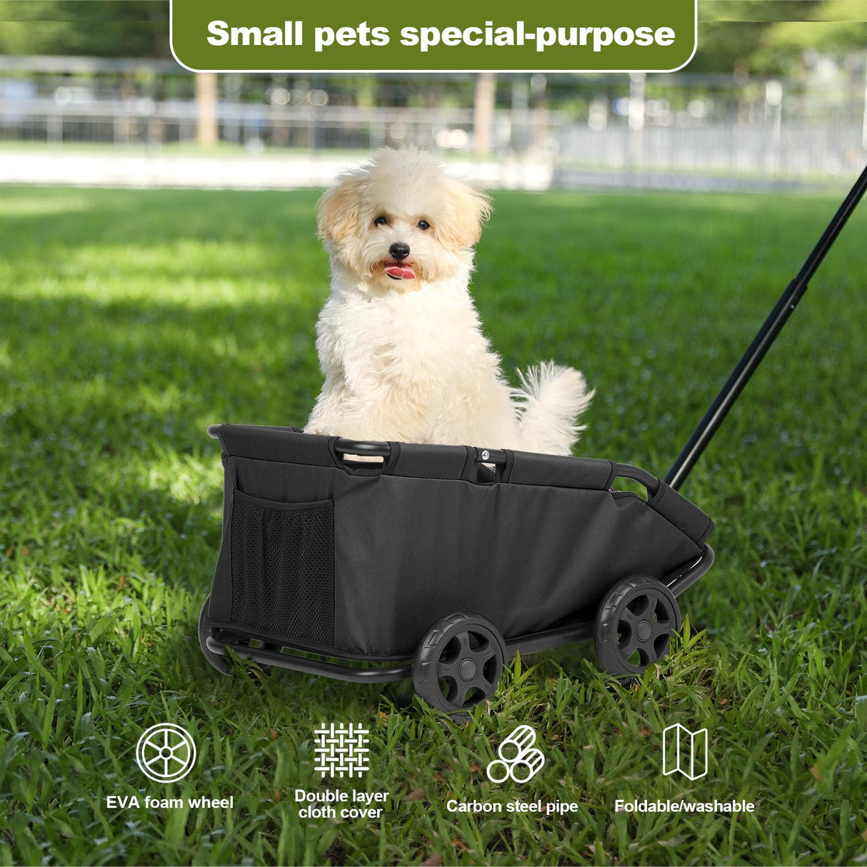 Wedyvko Mini Dog Stroller, Foldable Strollers for Mini Pets with Storage Bag, Built-in Cushion and Safety Rope, Shopping Catrs with Extendable Pull Handle, Dog Carrier with Wheels (Black)