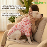 LovinPet Warm Dog Sweater, Flannel Sweater for Large Dogs, Warm Winter Clothes with Front Sleeves, Soft Onesie Pajamas for Short-Hair Breeds, Small Dots Light Pink Prints, L