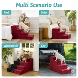 Dog Stairs with Storage, 4-Step Wider Sturdy Dog Steps for Small/Medium/Large Dogs and Older Cats, Folding Doggie Ramp for Bed/Couch/Car Hold Up to 180 lbs (22" H, Burgundy)