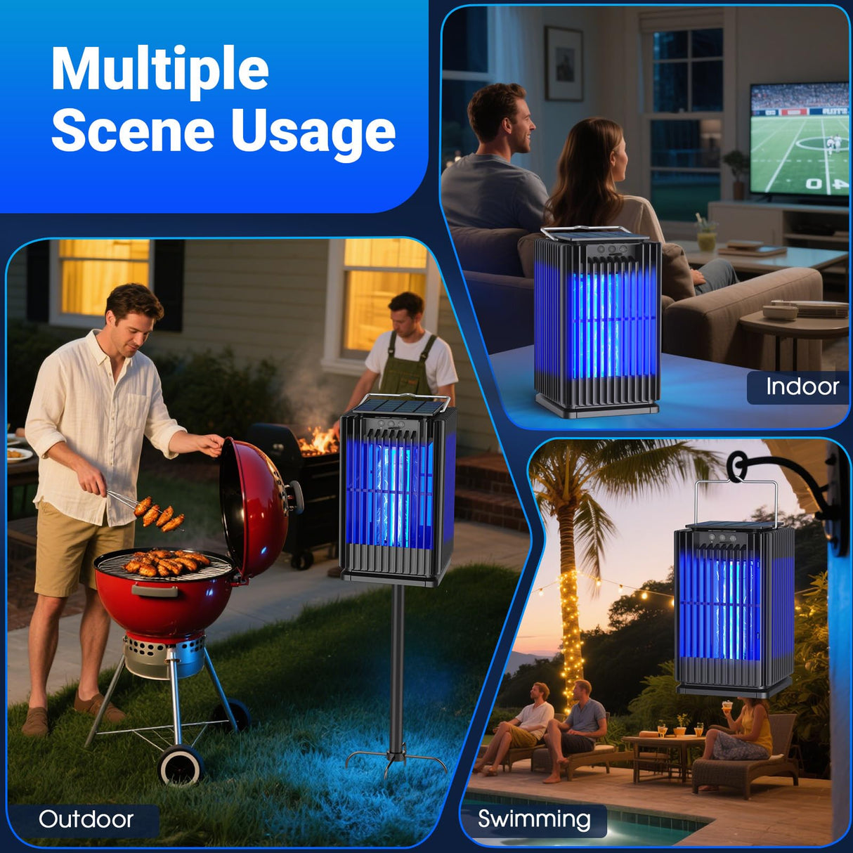Solar Bug Zapper Outdoor, Solar Mosquito Zapper Outdoor with Ground Bracket, Cordless Waterproof Fly Zapper with Illuminated Light, 5000mAh Rechargeable Mosquito Killer