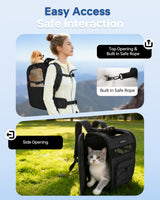 Hiking Dog Carrier Backpack, Adjustable Waist Cushioning Belt with Breathable Padded Back Support, Dog Carrier for Hiking with 5 Pockets, Dog Carrier Backpack for Small Dogs Max 13LB Black
