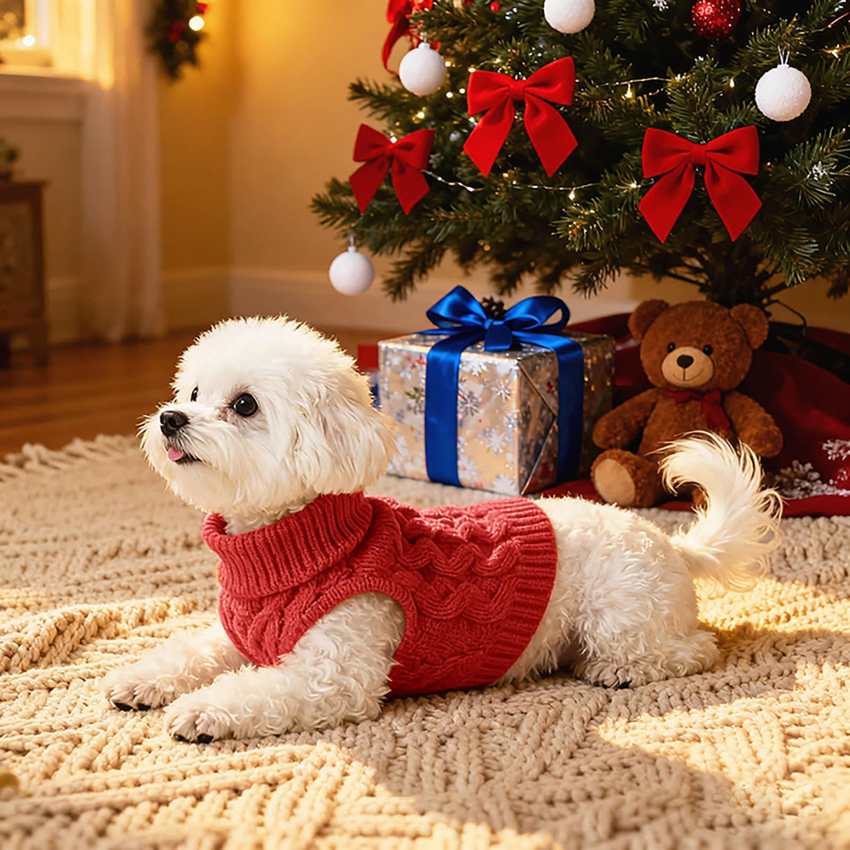 Adboros 6 Pack Warm Small Dog Sweater Puppy Small Medium Warm Cloth in Winter Cable Knitwear Pet Cat Turtleneck Knitted Sweaters Cold Weather for Boy Girl Pet Chihuahua Doggie, Six Colors (L)