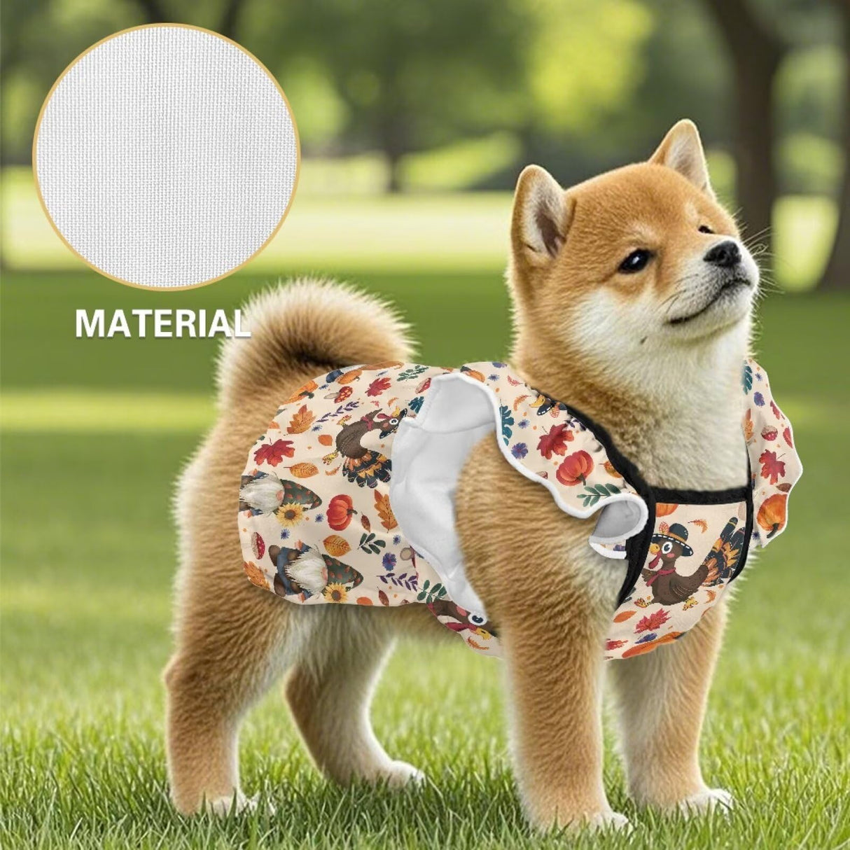 Wiryuouvt Autumn Turkey Gnome Dog Thanksgiving Outfit Fall Dog Dresses for Small Dogs Girl with Leash Ring & Sleeve Ruffles & Breathable, Light Weight Puppy Princess Dress Cat Pet Clothes Apparel
