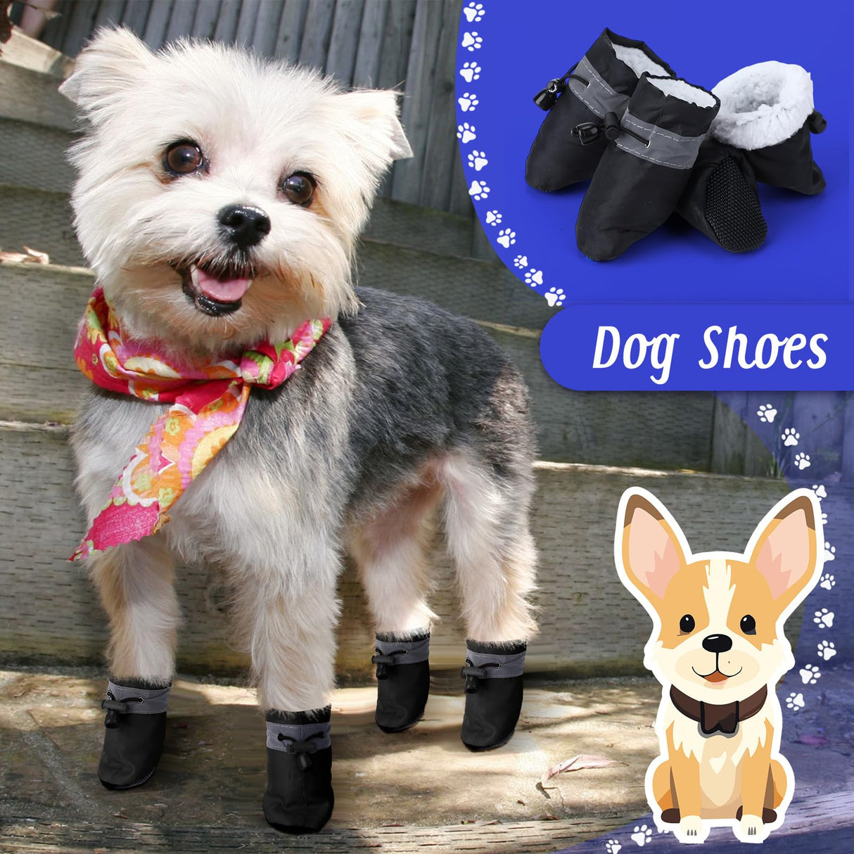 Weewooday 4 Sets 16 Pcs Waterproof Dog Shoes Rain Snow Boots Paw Protectors Breathable Dog Winter Boot Anti Slip Sock Shoe with Adjustable Drawstring for Pet(Black,Black,No. 2, 4x3.5cm)