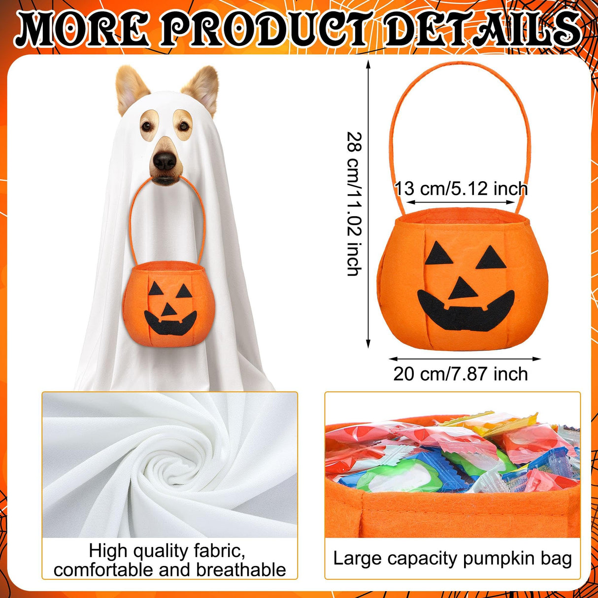 Huhumy 2 Pcs Halloween Dog Costumes with Non Woven Pumpkin Bags White Ghost Costume for Dog Cat Ghost Cosplay Clothes, Cute Party Cape for Halloween Cosplay Party(Puppy)