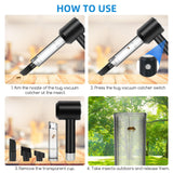 Bug Vacuum Catcher, Spider and Insect Catcher Traps, Rechargeable Bug Catcher with Brush Head & Charging Line & Multifunctional Suction Nozzle for Stink Bug, Moth, Cockroach, Spider, Ant, Black