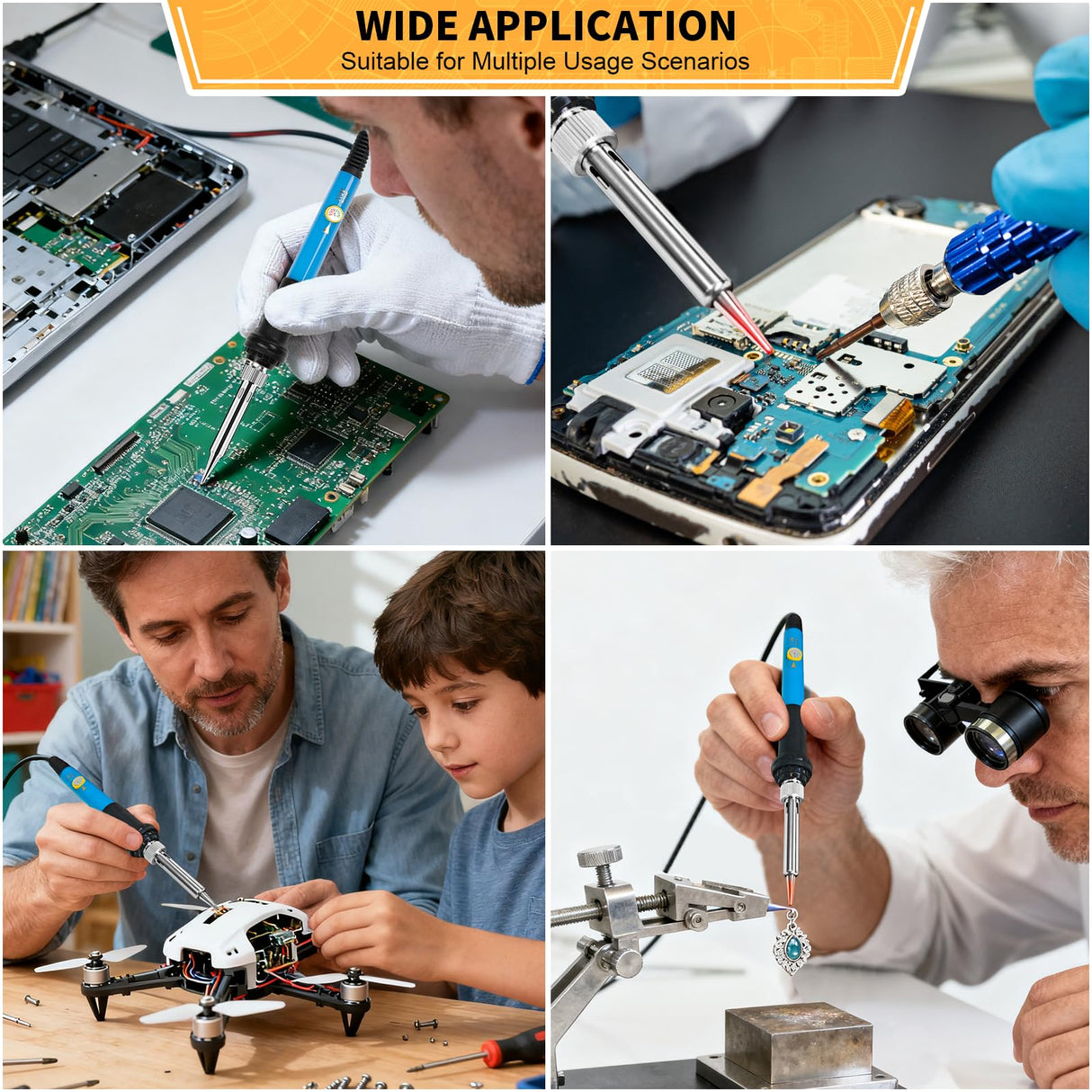 Soldering Iron Kit Electronics, 60W Adjustable Temperature Welding Tool, 5pcs Soldering Tips, Desoldering Pump, Soldering Iron Stand, Tweezers