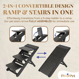 Dog ramp for Couch – Non-Slip, Sturdy Build Foldable Dog ramp – Supports up to 200lbs – Adjustable 7'' to 20'' – Landing Platform Seamlessly Connects – Birchwood Pet Ramp for Small Dogs –Black