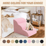 Romrol Dog Stairs Ramp for High Beds Couches, High Density Foam Pet Steps with Durable Non-Slip Waterproof Fabric Cover, Dog Stairs for Small Dogs or Cats or Pets, 3-Step,15 Inch,Pink