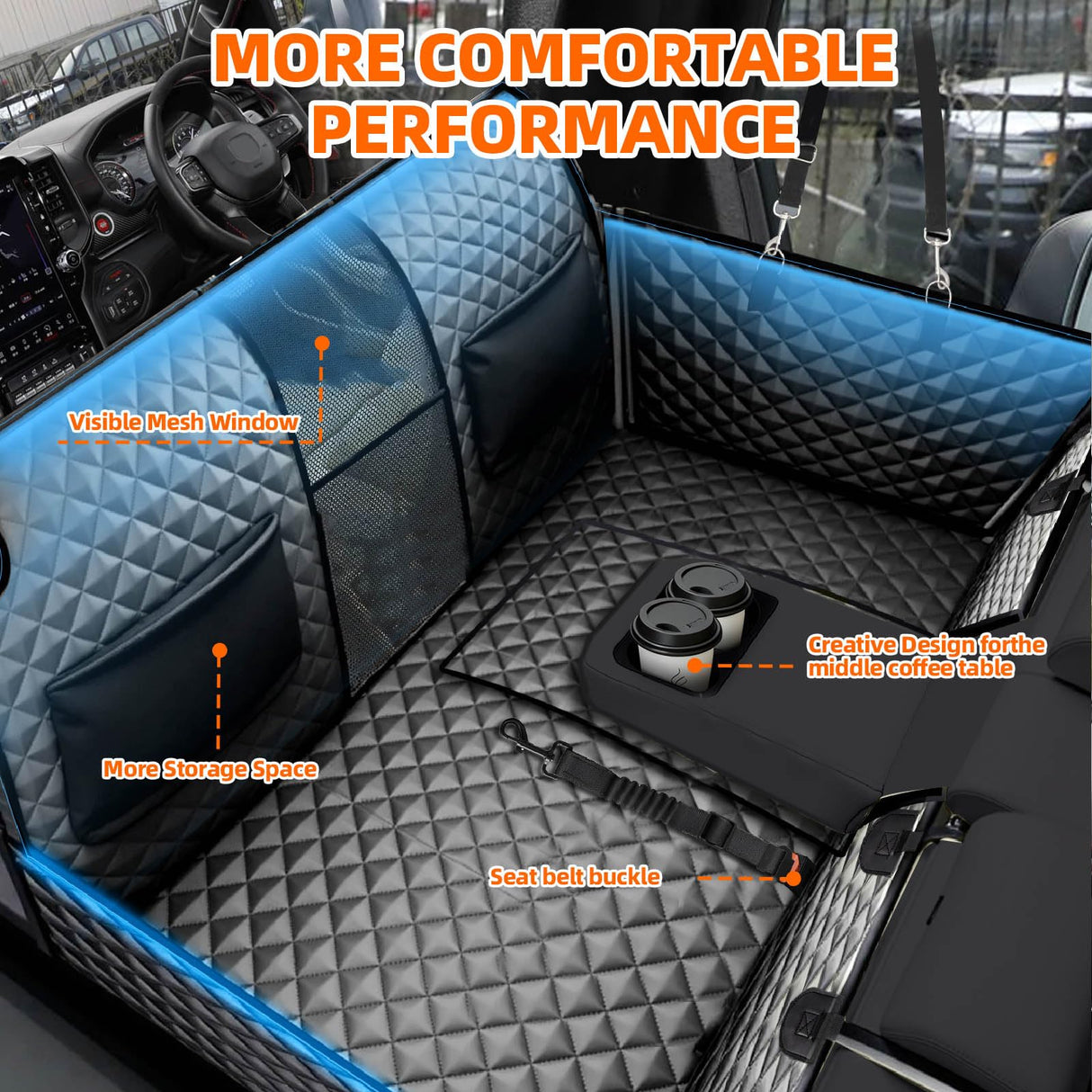 OLenyer Dog Car Seat Cover-Large Space,Back Seat Extender for Dogs,Car Seat Protector,Car Seat Cover Hard Bottom Holds 400 lbs,Upgraded Material Waterproof Pet Car Bed Dog Hammock for Car, SUV,Truck
