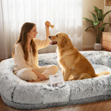 Murago Human Dog Bed for Adults, 75"x43"x10" Human Size Dog Bed, Orthopedic, Waterproof Removable Washable Cover, Soft Calming Lounger for People & Pets, Light Grey