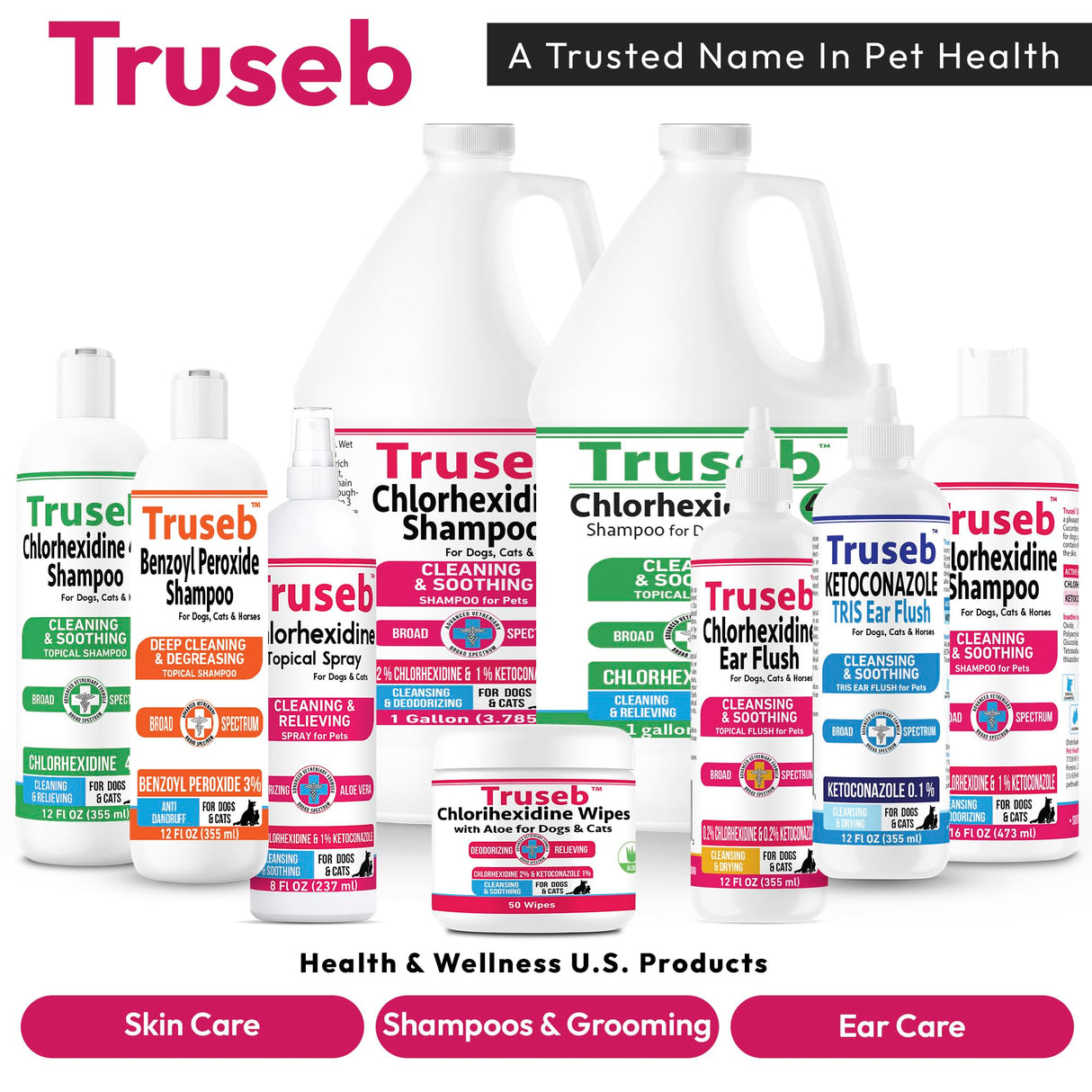 Truseb Advanced Topical Dog Ear Wash with Ketoconazole & Chlorhexidine Ear Flush Dog, Cats and Horses, with Aloe - 12 oz Made in U.S.A (Ketoconazole & Chlorhexidine Ear Flush, 12 oz)