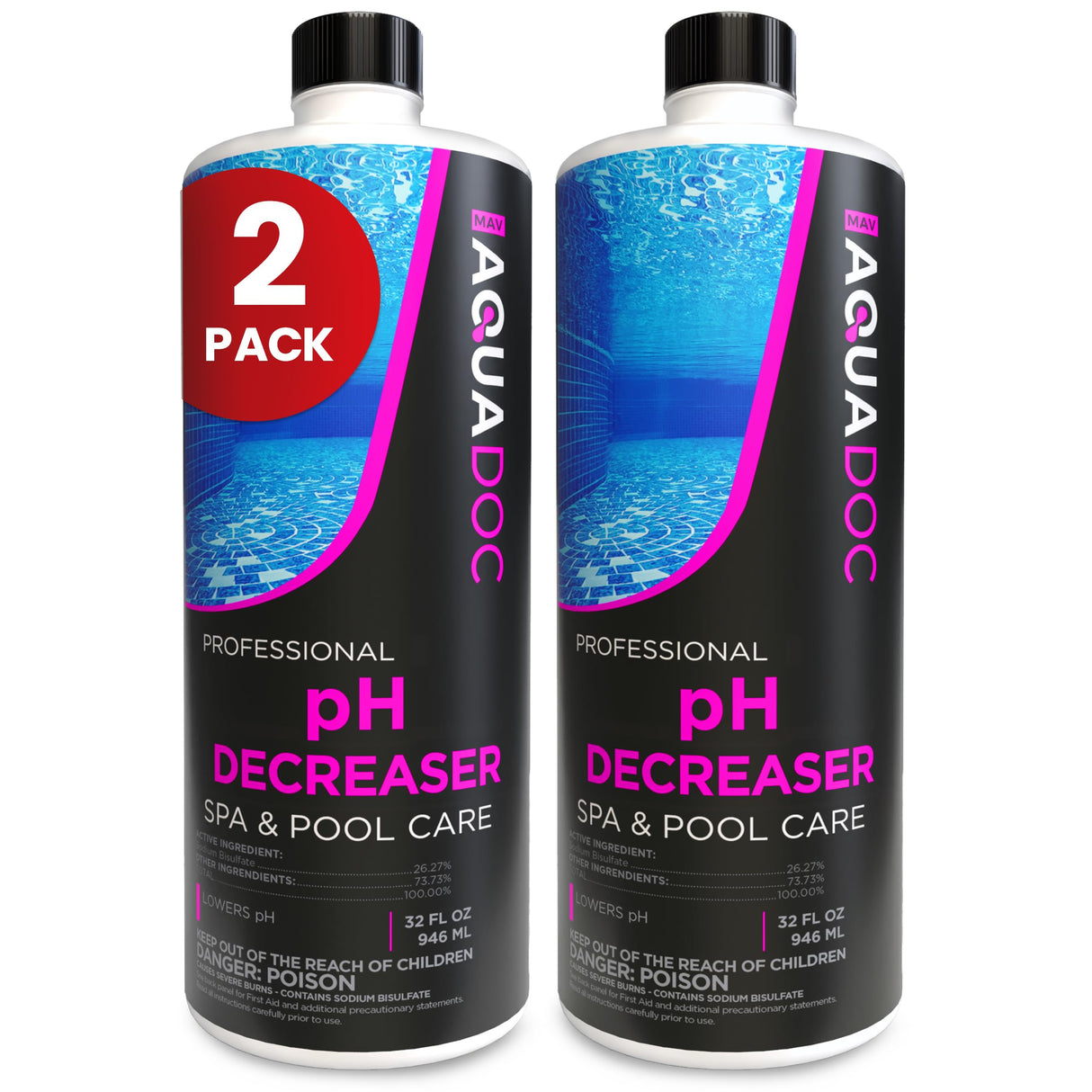 AquaDoc Spa pH Decreaser for Hot Tub - 32oz (2-Pack) - Sodium Bisulfate Spa pH Down for Water Balance - Made in USA