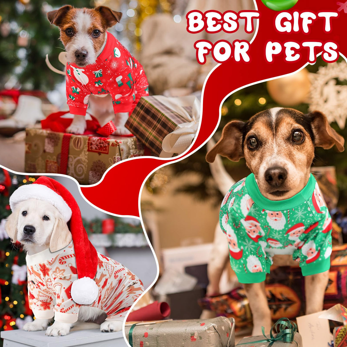 Jeere 6 Pcs Dog Pajamas, Dog Holiday Pajamas Jumpsuit for Small Medium Boy Girl Puppy Winter Pet Clothes(Christmas,M)