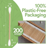 100% Bamboo Cotton Ear Swabs (200-Pack) | Double Tipped Ear Cotton Buds for Beauty & Personal Care | FSC Certified & Hypoallergenic | Suitable for All Ages & Pets | Biodegradable & Disposable