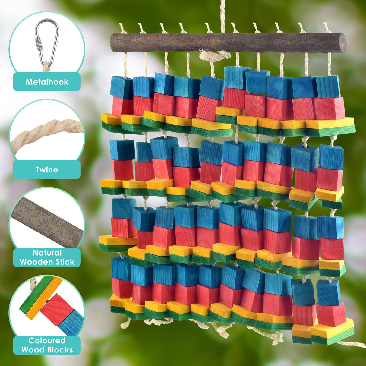 DBNESS Extra Large Bird Toys, 21.6inch XL Macaw African Grey Parrot Chewing Toys, Natural Wooden Block Knots Tearing Toy Parrot Cage Accessories for Big Birds