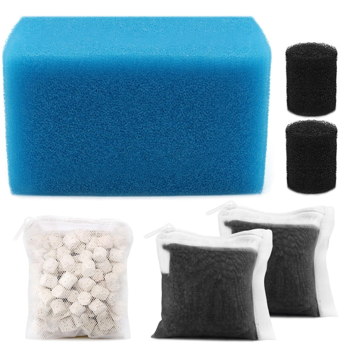 Aquarium Media Maintenance Kit Replacement for Fluval AC70 Power Filter, Includes 1 Blue Foam Filters, 2 Intake Strainer Sponge,1Pack Ceramic Rings and 2 Pack Activated Carbon, for 70 Gallon Aquariums