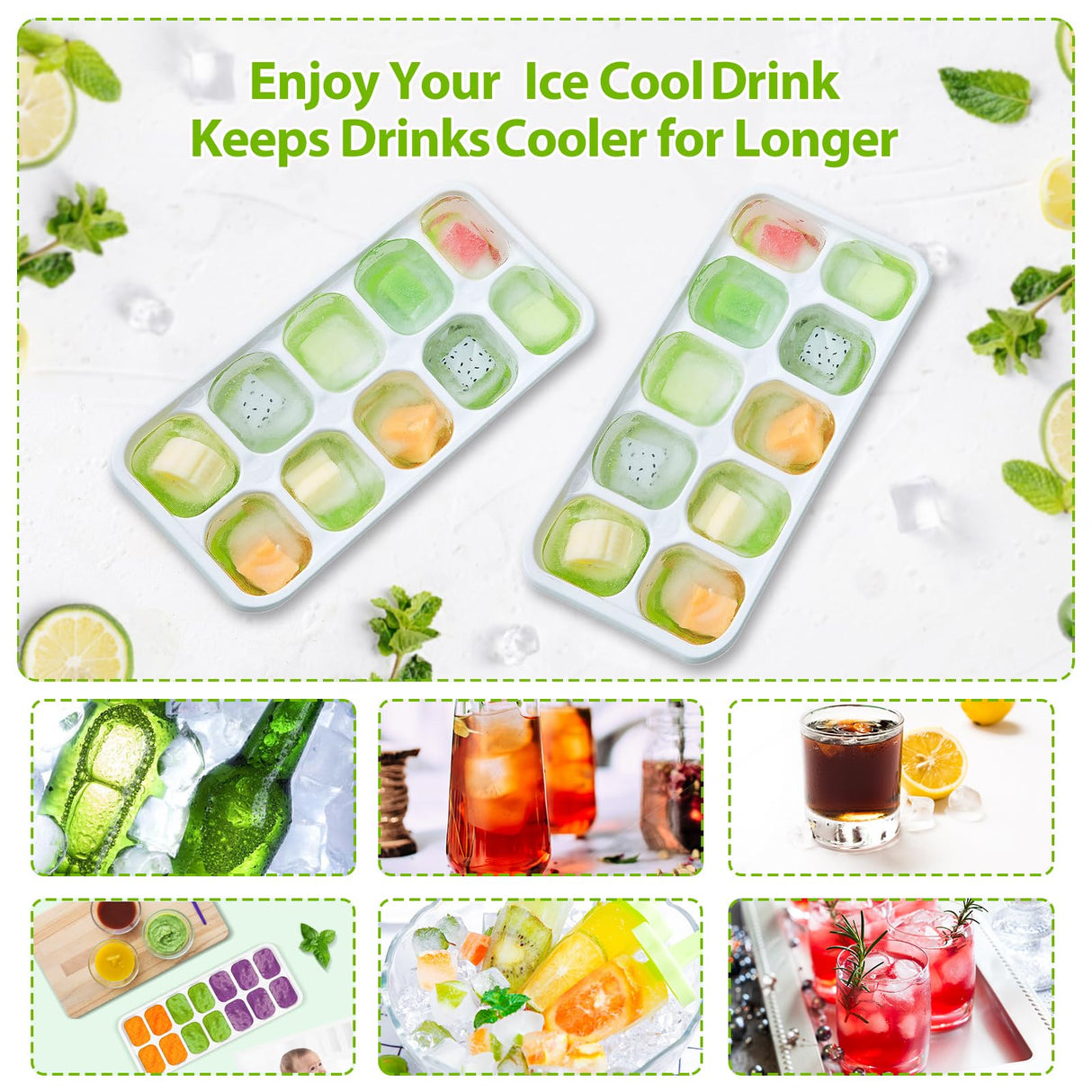 Ice Cube Tray with Lids - 4 Pack Stackable Silicone Ice Trays for Freezer, BPA & LFGB Safe, Easy Release for Kitchen, RV, Cocktail, Coffee, Soup & Food