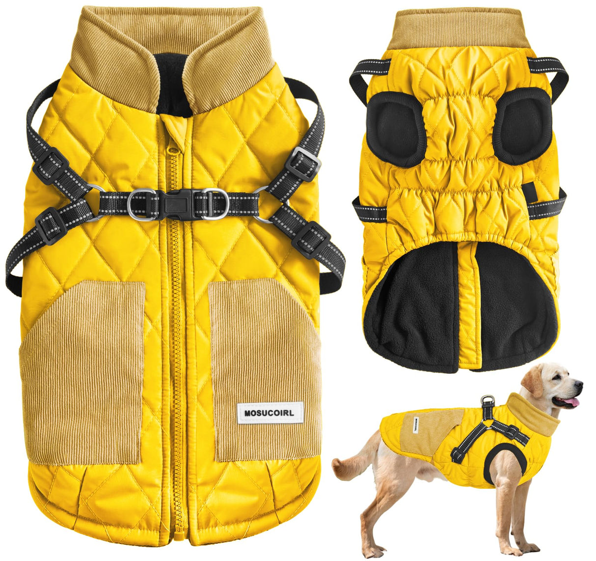 Mosucoirl Warm Dog Coats Pet Clothes, Waterproof Dogs Jacket Reflective Pet Outfits Winter Dog Cold Weather Coat Cozy Snow Jackets Vest for Small Medium Large Dogs Puppy Doggie