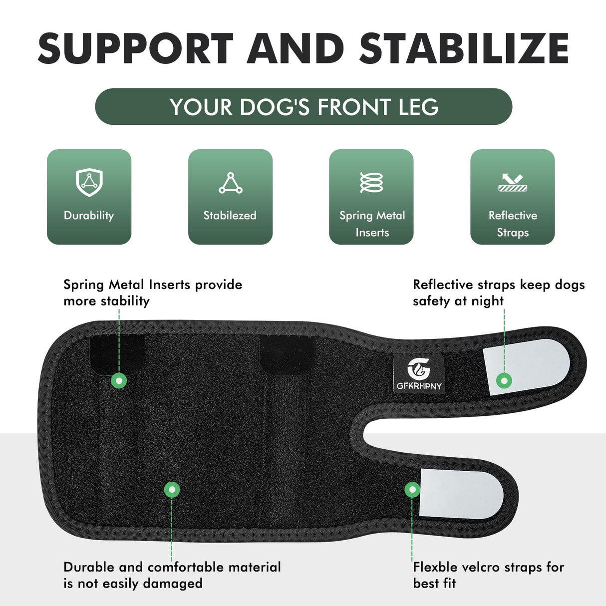 GFKRHPNY Pair of Dog Leg Braces for Front Hock Joint, Dog Front Leg Wrist Brace with Metal Spring Inserts, Dog Leg Sleeve with Reflective Straps, Prevents Injuries and Sprains, XS/S