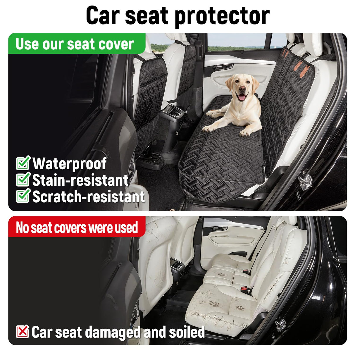 YJGF Dog Car Seat Cover for Back Seat Truck,Truck Back Seat Pet Cover for Dogs,Waterproof Scratchproof Rear Bench Seat Cover Protector (Black, XL)