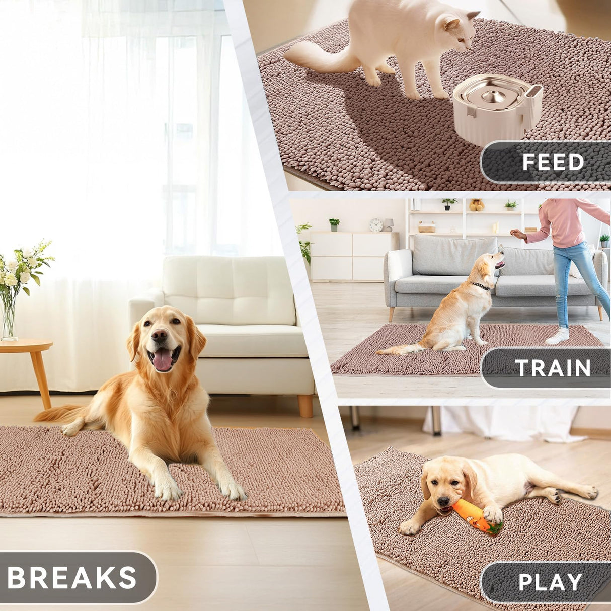 ChgLiPets 39" X 20" Washable Dog Door Mat, Ultra fine Fiber Dog Door Mat, Quick Drying Chenille Pet Entrance Mat, Machine Washable Indoor and Outdoor Rug (Camel)