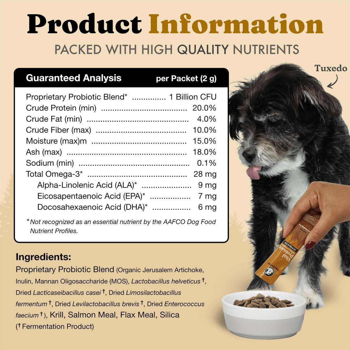 Vital Probiotics for Dogs - Wolf Microbiome, Daily Digestive Health, Dog Probiotics for Digestive Health, Powder Probiotic Supplement, Prebiotics & Postbiotics, Veterinarian Developed, 30 Packets
