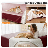 Tuffeel Waterproof Blanket for Bed King Size, Leak Proof Dog Couch Blankets Reversible, Pet Throw Sofa Furniture Protector Machine Washable-82 x108,Burgundy Red+Cream
