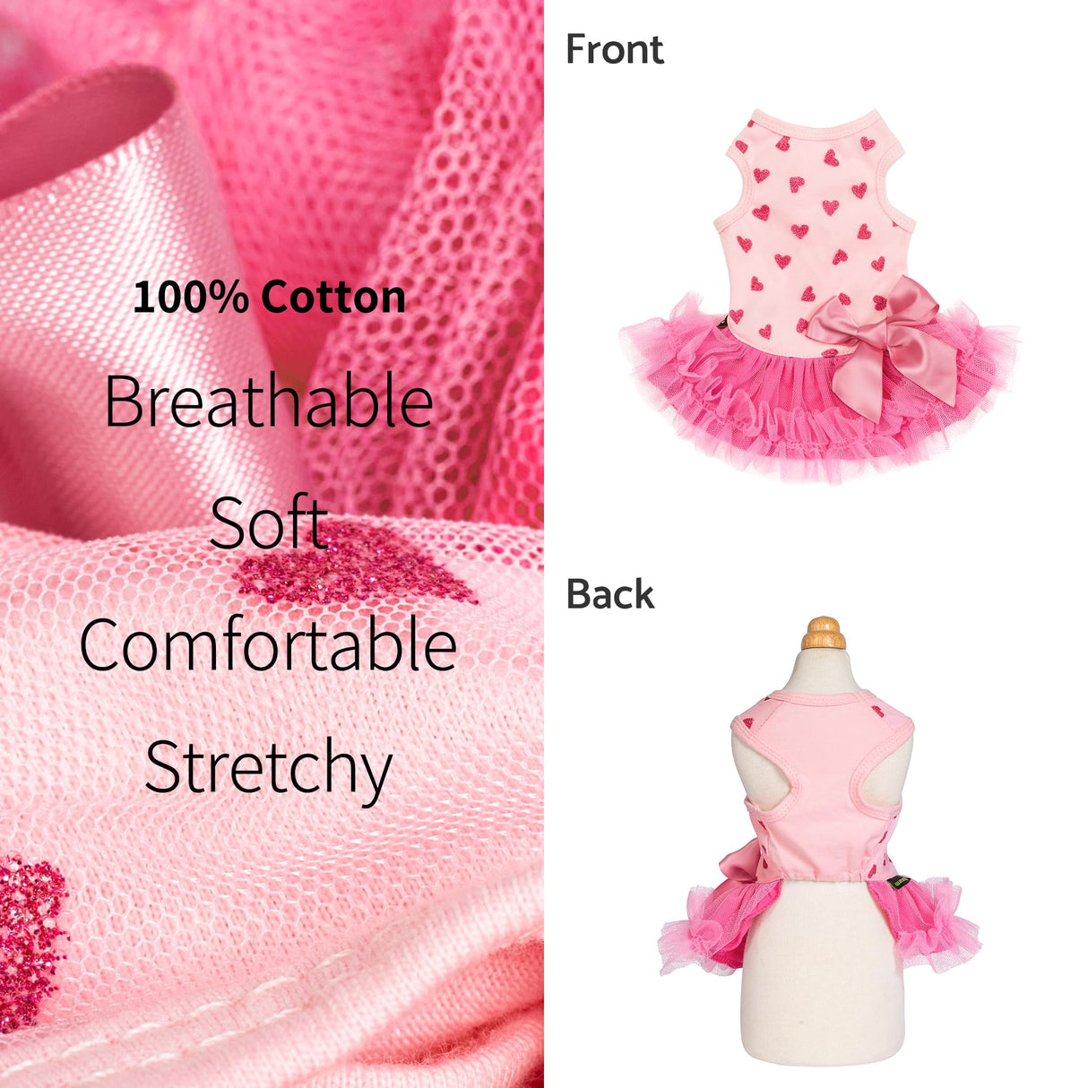 Fitwarm Sparkly Heart Dog Tutu Dress, Birthday Clothes for Small Dogs Girl, Pet Outfit, Light Pink, Hot Pink, Small