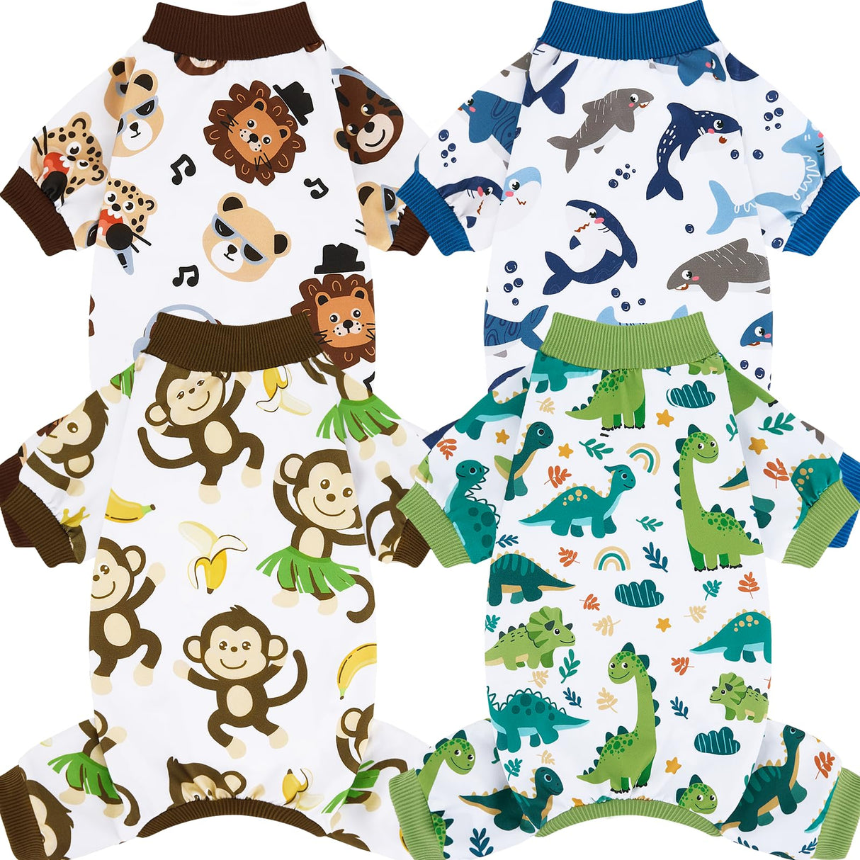 XPUDAC 4 Pack Dog Pajamas Comfy Strechy Doggie Pjs Puppy Clothes for Small Medium Dogs Boy Girl Cat Pet Outfits, L