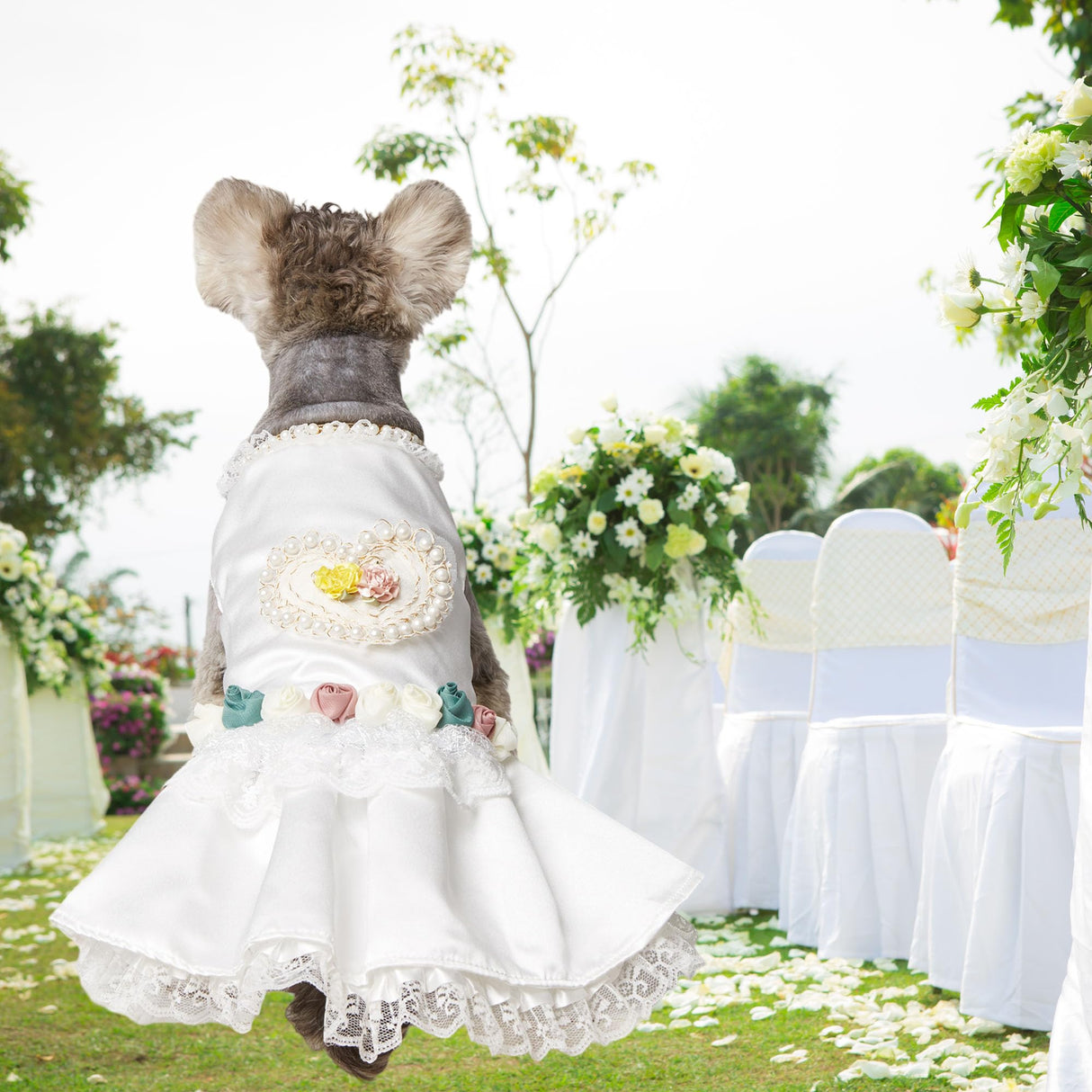 MuYaoPet Luxury Pearl Dog Wedding Dress,Dog Rose Love Heart Dress,Pet Bride Costume Formal Apparel for Small Dogs (White, Large)