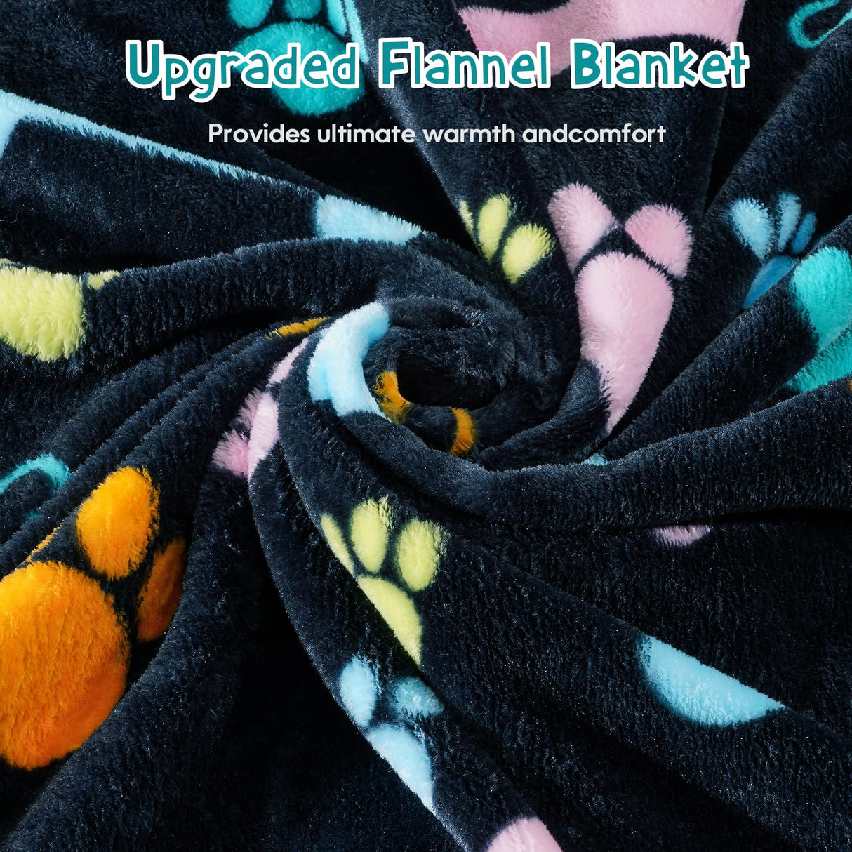 Rezutan Blanket for Large Dogs, Cat Flannel Washable Soft Pet Mat Throw Cover for Kennels-Beds, Sofas, Furniture Protection, Cute Paw Pattern, Black, 80x60 Inch