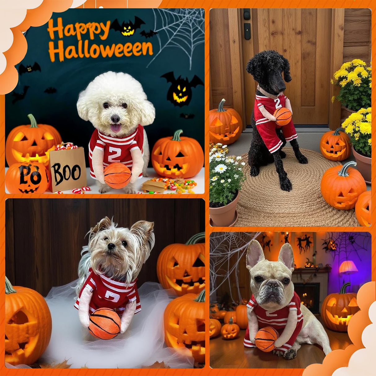 TMLDOT Dog Basketball Costume with Ball, Funny Halloween Costume for Pet, Adjustable Funny Dress Up Sports Outfit Cosplay Clothes for Small Medium Large Dogs (Red-Medium)