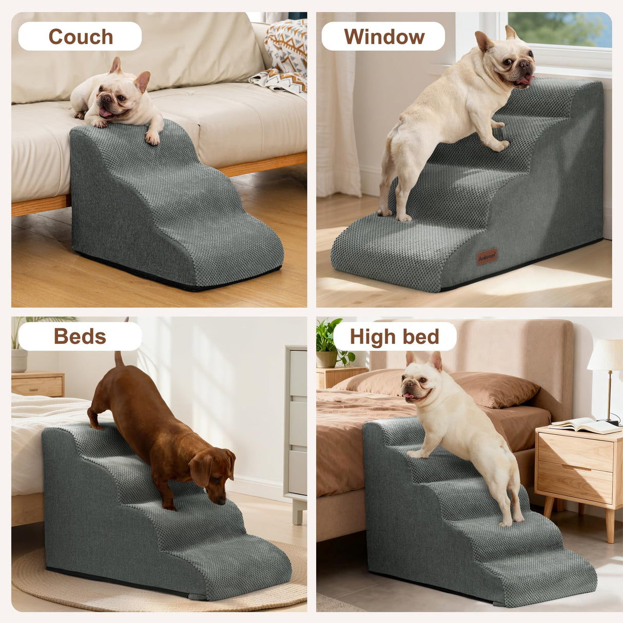 Aodisman Dog Ramp and Stairs for Small Dogs & Cats,3-Step Pet Stairs for Couch Sofa and Chair,Indoor Anti-Slip Dog Stairs for Old Cats and Puppy