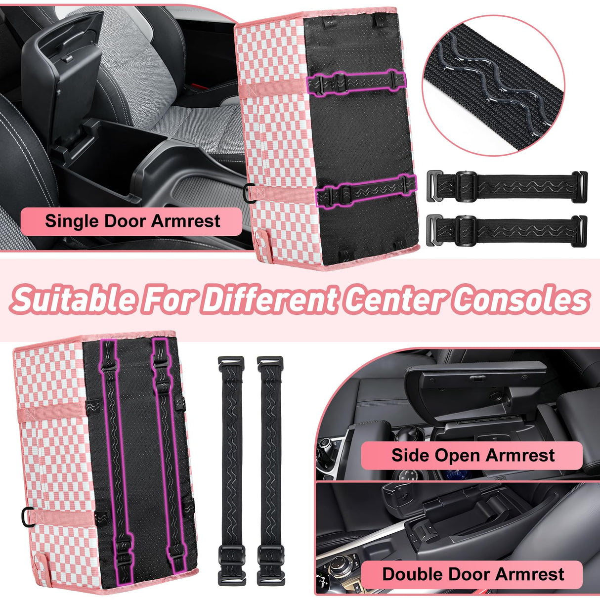 Portable Dog Car Seat for Small Dogs - Pet Booster Seat with Safety Leash & Anti-Collapse Design, Washable Cushion - Center Console Car Travel Carrier for Pets Up to 12 lbs, Pink Checkered