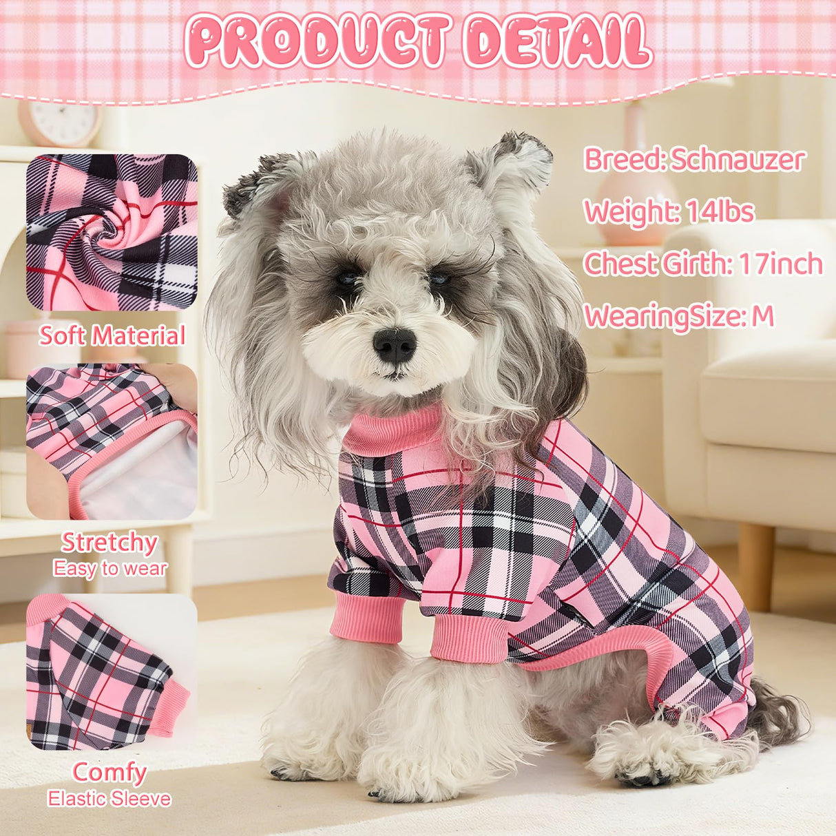 XPUDAC 4 Pack Plaid Dog Pajamas Outfits Cozy Doggy Clothes for Small Medium Dogs Girl Boy Puppy Onesie for Christmas Pet Pjs Jammies, 2XL