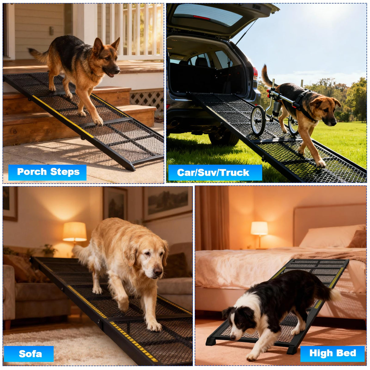 Dog Ramp for Car: 300lbs Heavy Duty Pet Ramp for Truck & SUV - 75" Long Non-Slip Design, Gentle Slope for Joint Care, Foldable & Portable for Large Dogs, Extra Wide & Safe for Night Use