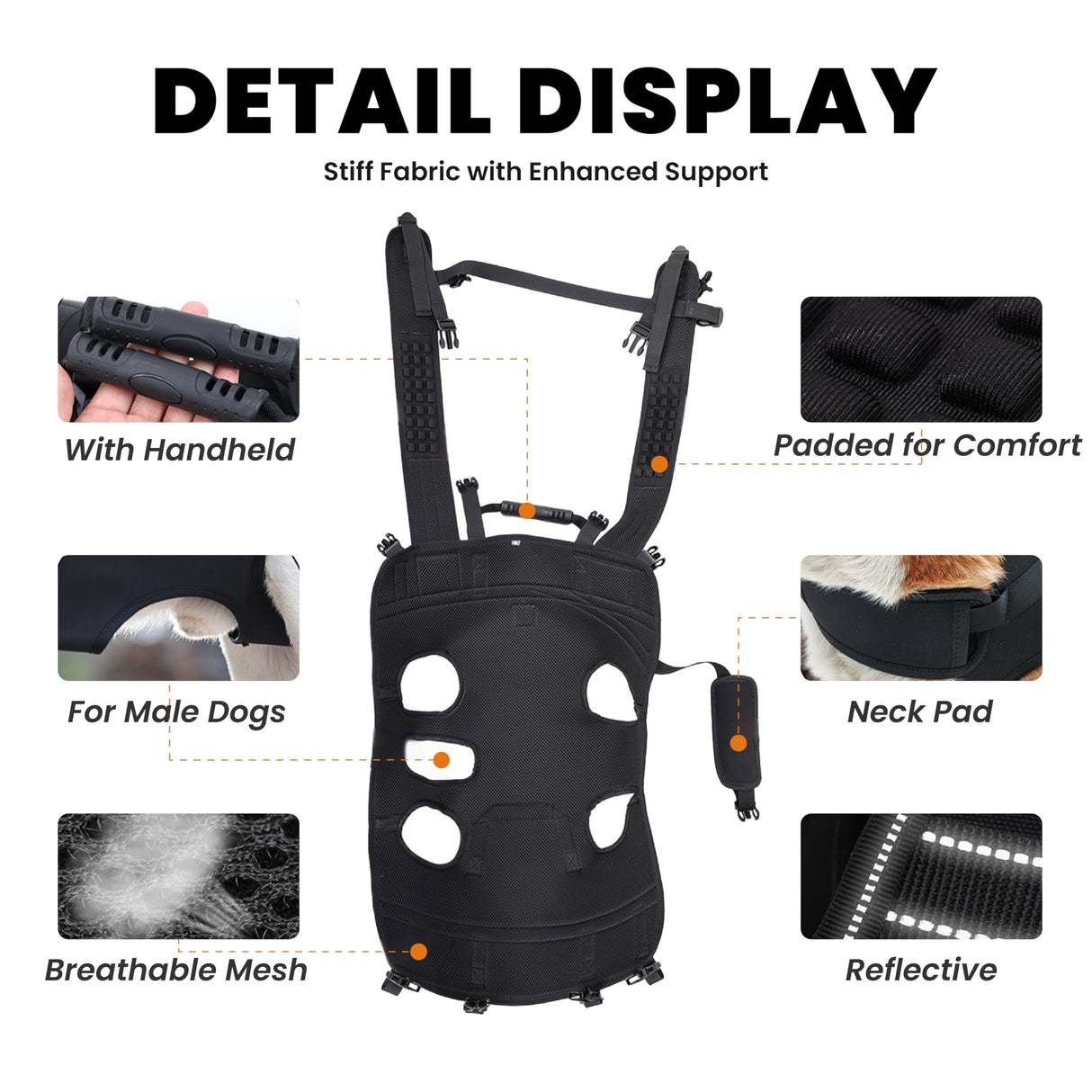 Terapaton Dog Lift Harness Backpack Carrier for Large Dogs, Full Body Sling with Handle, Dog Harness for Joint Injuries, Arthritis, Ideal for Stairs, Elderly Dogs (Black S/M-Large 14-20 LBS)