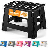 Folding Step Stool with Handle – 9 Inch Anti Slip Collapsible Stool – Holds Up to 300 lbs – Sturdy Plastic Step Stool Foldable for Kitchen, Bathroom and Home Use (1-Pack, Black)
